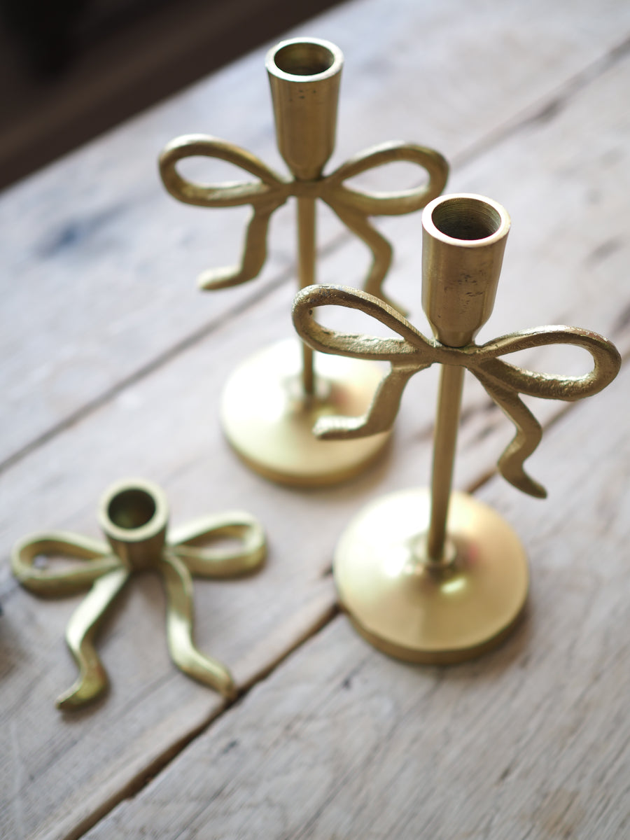 Gold Bow Candle Holders