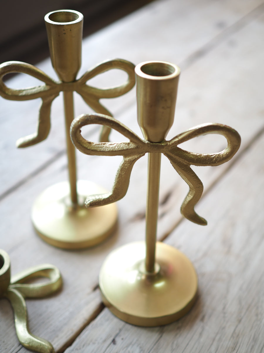 Gold Bow Candle Holders