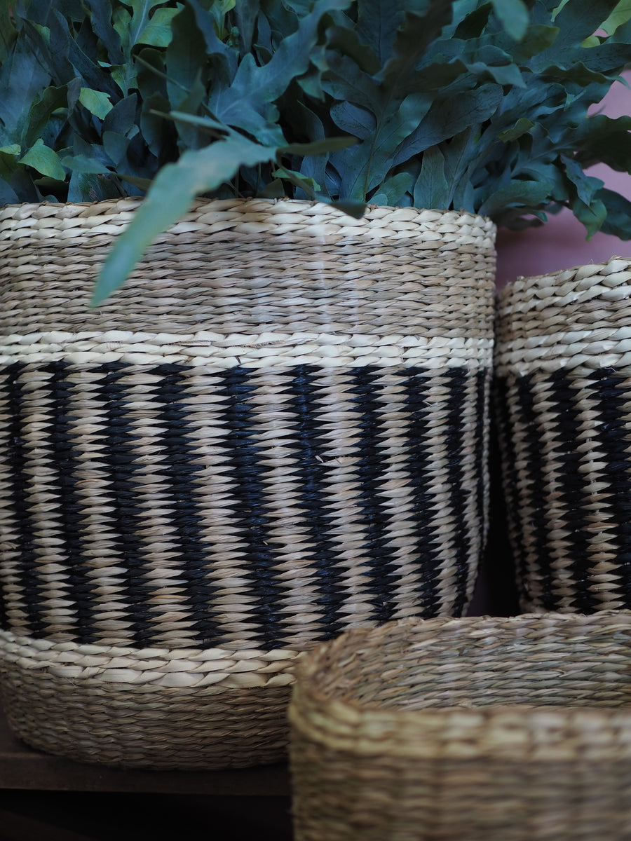 Black Stripe Seagrass Basket