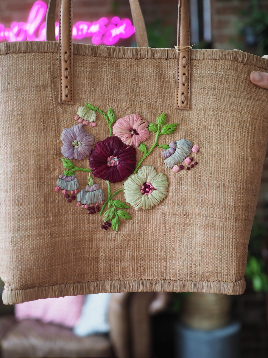 Embroidered Floral Small Basket